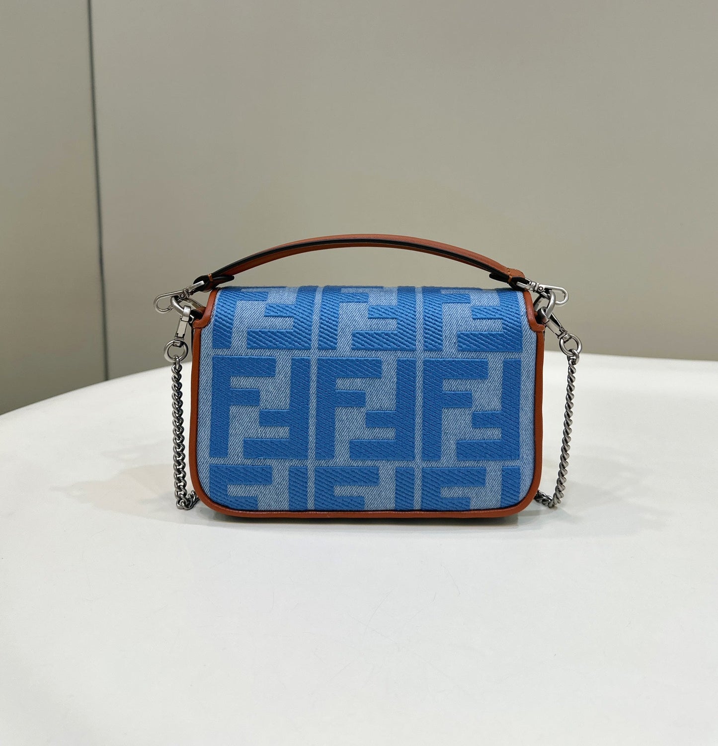 Luxury FendiLuxury Fendi19 BAGUETTE BAG IN LIGHT BLUE CANVAS WITH SILVER HARDWARE