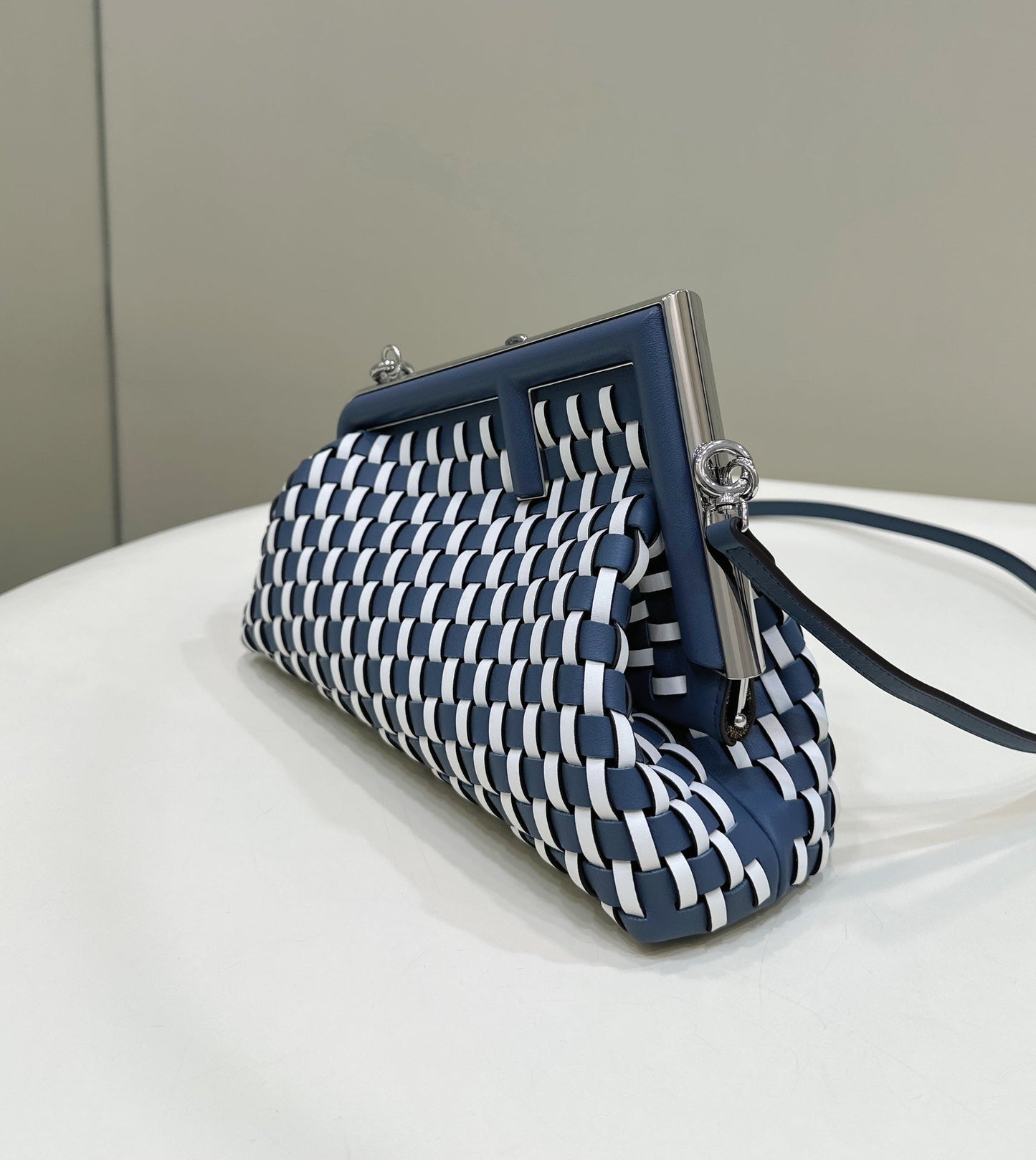 Luxury FendiLuxury Fendi26 FIRST SMALL IN MIDNIGHT BLUE MIX WHITE CALFSKIN SILVER HARDWARE