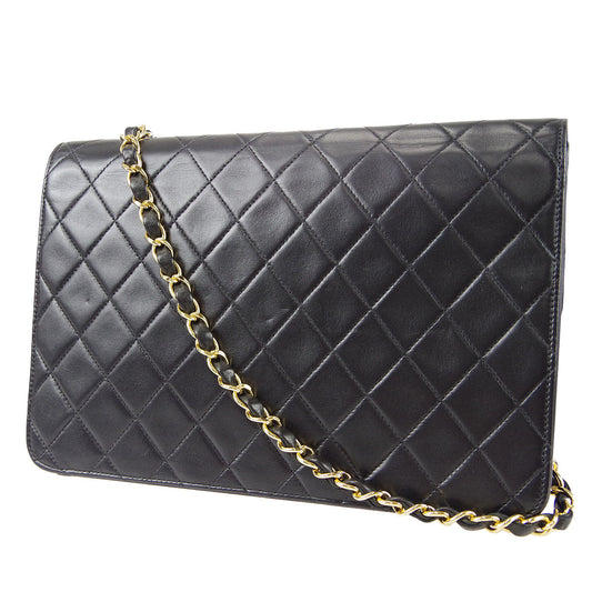 CHANEL Classic Flap Single Chain Shoulder Bag Black Lambskin 67723