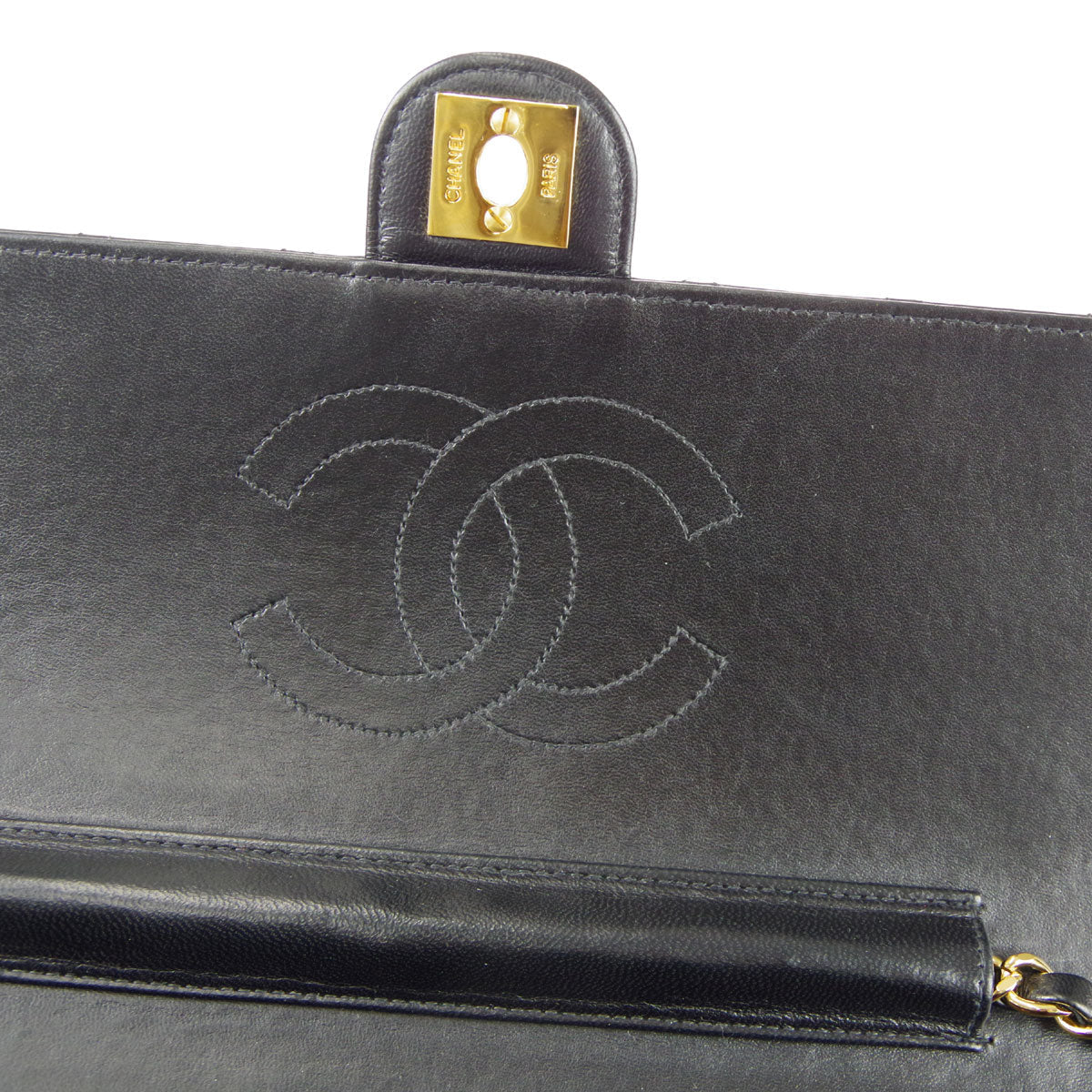 CHANEL Classic Flap Single Chain Shoulder Bag Black Lambskin 67723