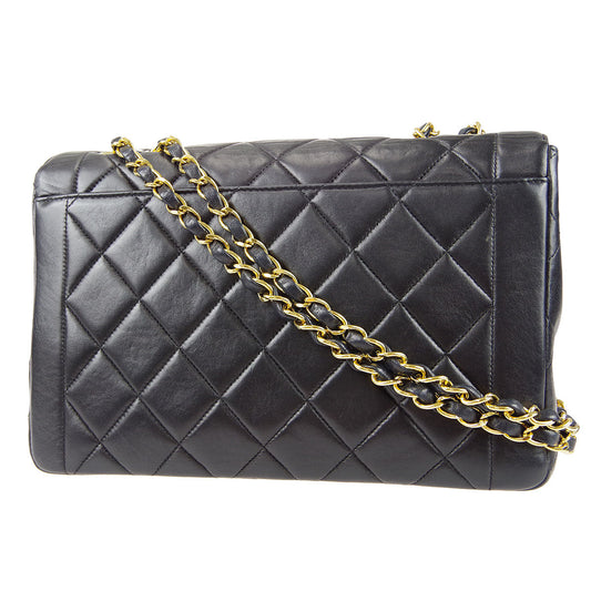 CHANEL Classic Flap Double Chain Shoulder Bag Black Lambskin 67933