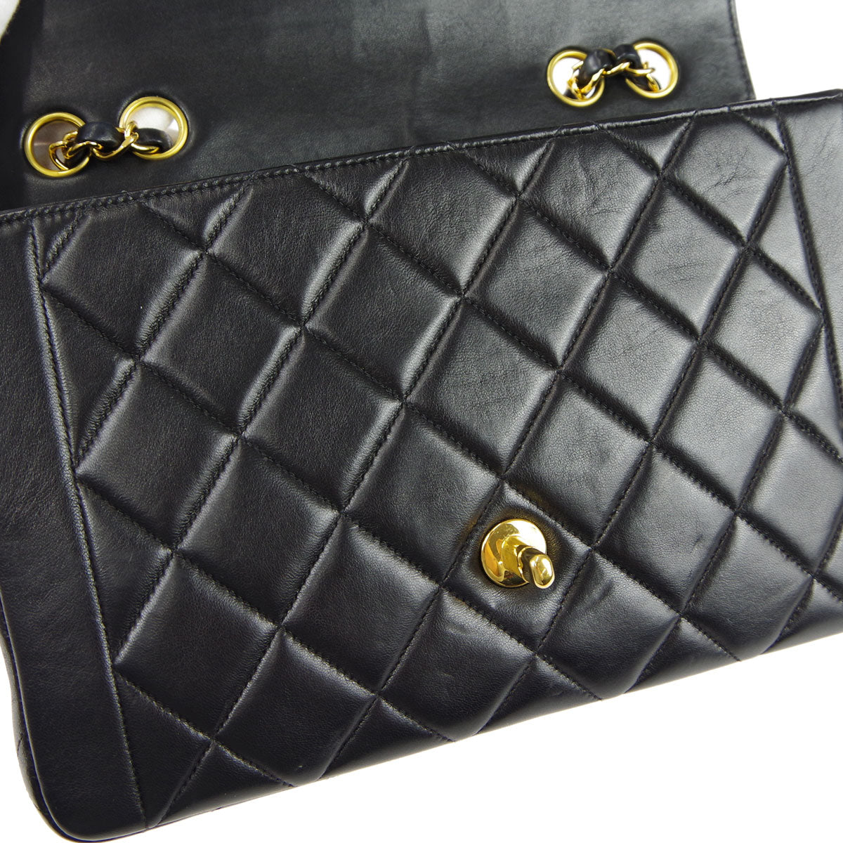 CHANEL Classic Flap Double Chain Shoulder Bag Black Lambskin 67933