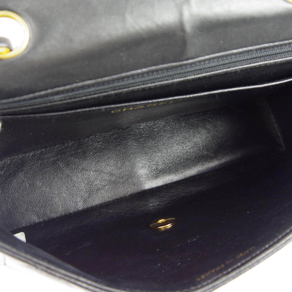 CHANEL Classic Flap Double Chain Shoulder Bag Black Lambskin 67933