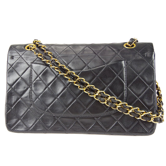 CHANEL Classic Double Flap Medium Shoulder Bag Black Lambskin 78308