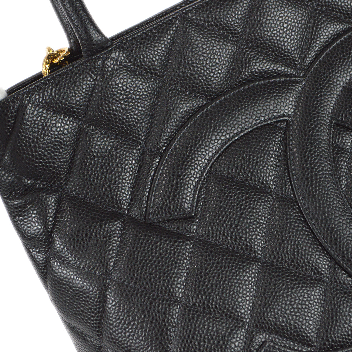 Luxury Chanel Medallion Quilted Tote Handbag Black Caviar 78342