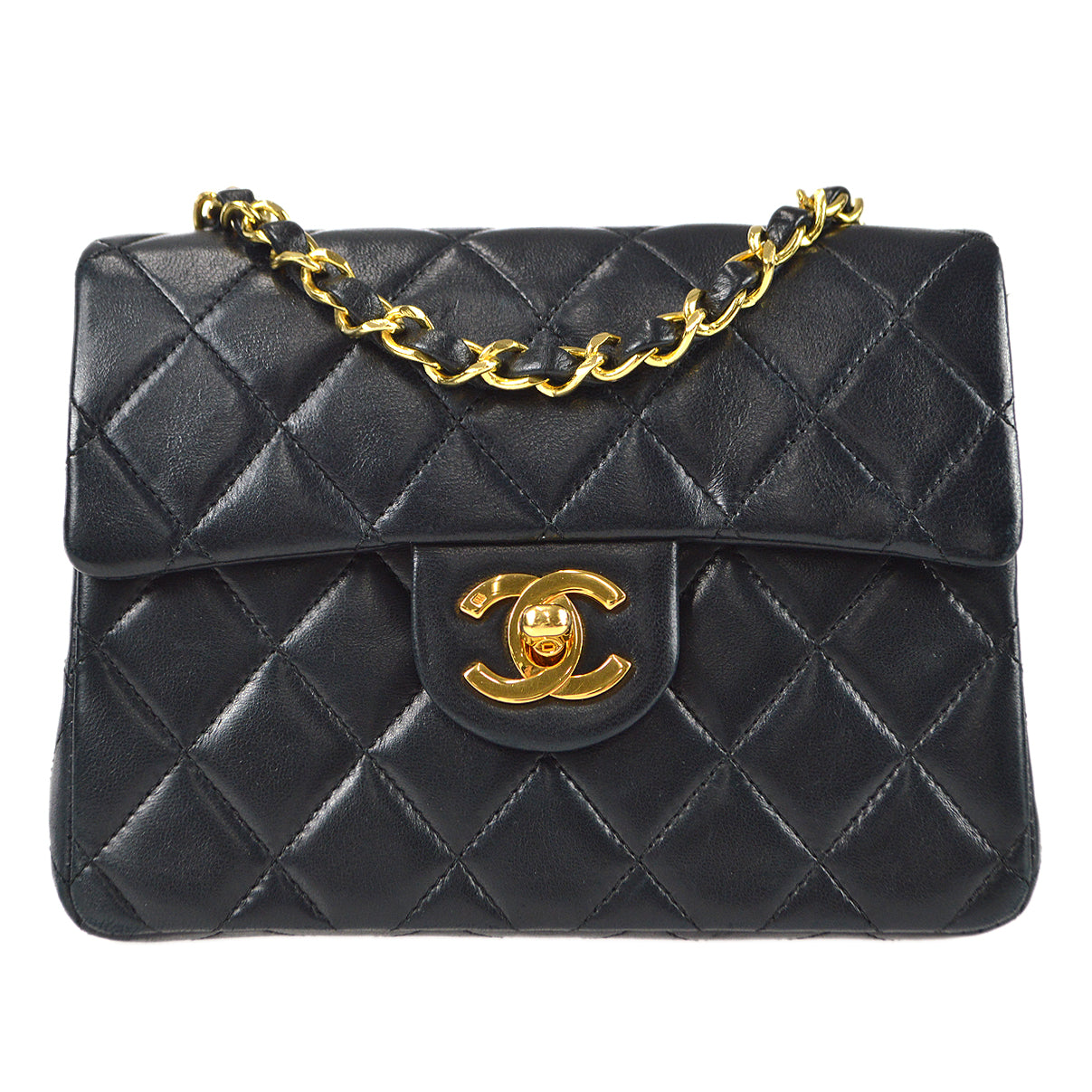 CHANEL Classic Flap Mini Square Chain Shoulder Bag Black Lambskin 78392