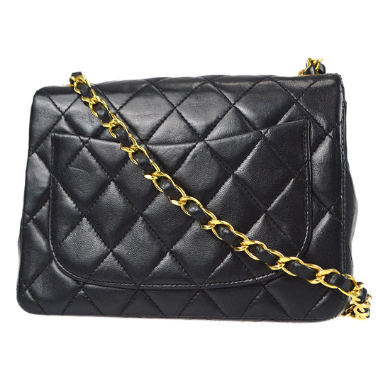 CHANEL Classic Flap Mini Square Chain Shoulder Bag Black Lambskin 78392
