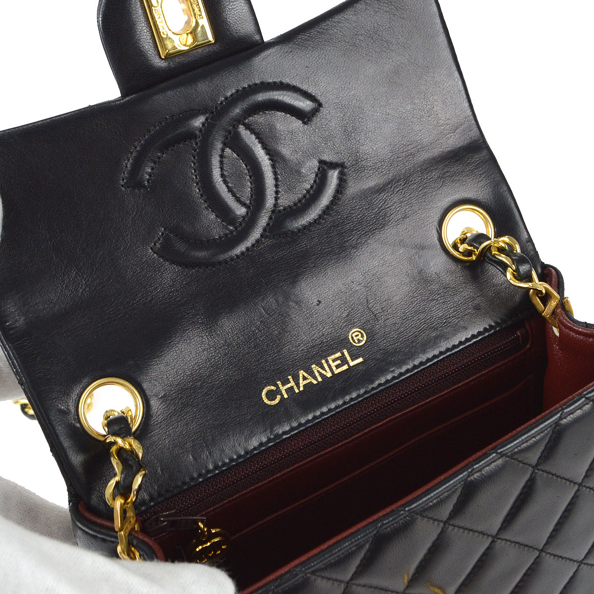 CHANEL Classic Flap Mini Square Chain Shoulder Bag Black Lambskin 78392