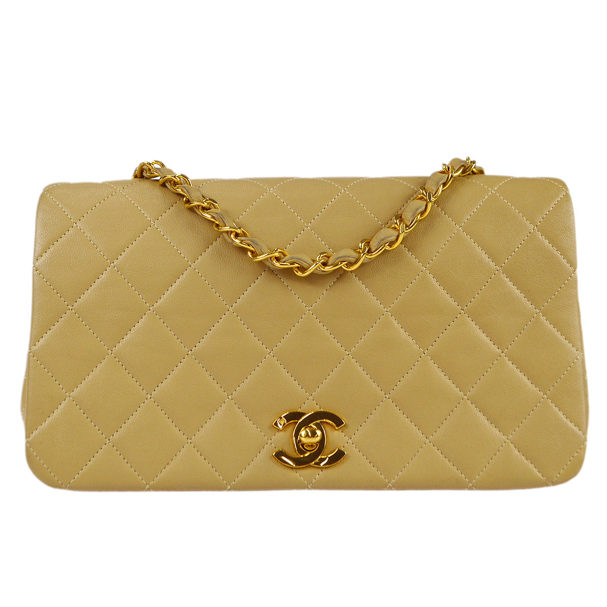 Luxury Chanel Full Flap Chain Shoulder Bag Beige Lambskin 78394