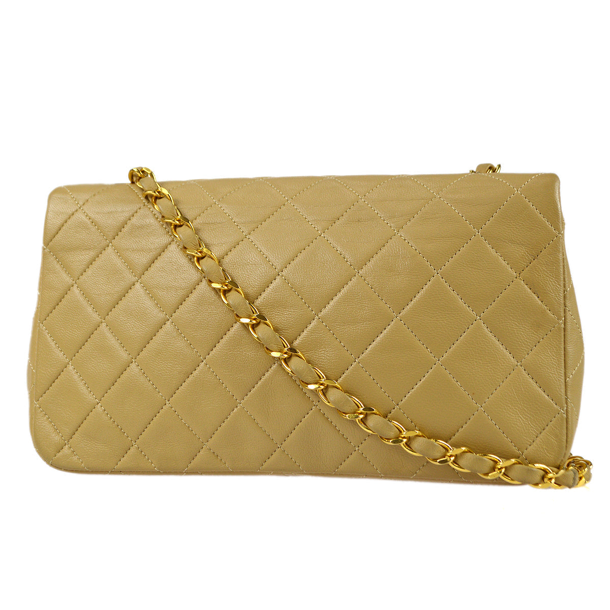 CHANEL Full Flap Chain Shoulder Bag Beige Lambskin 78394