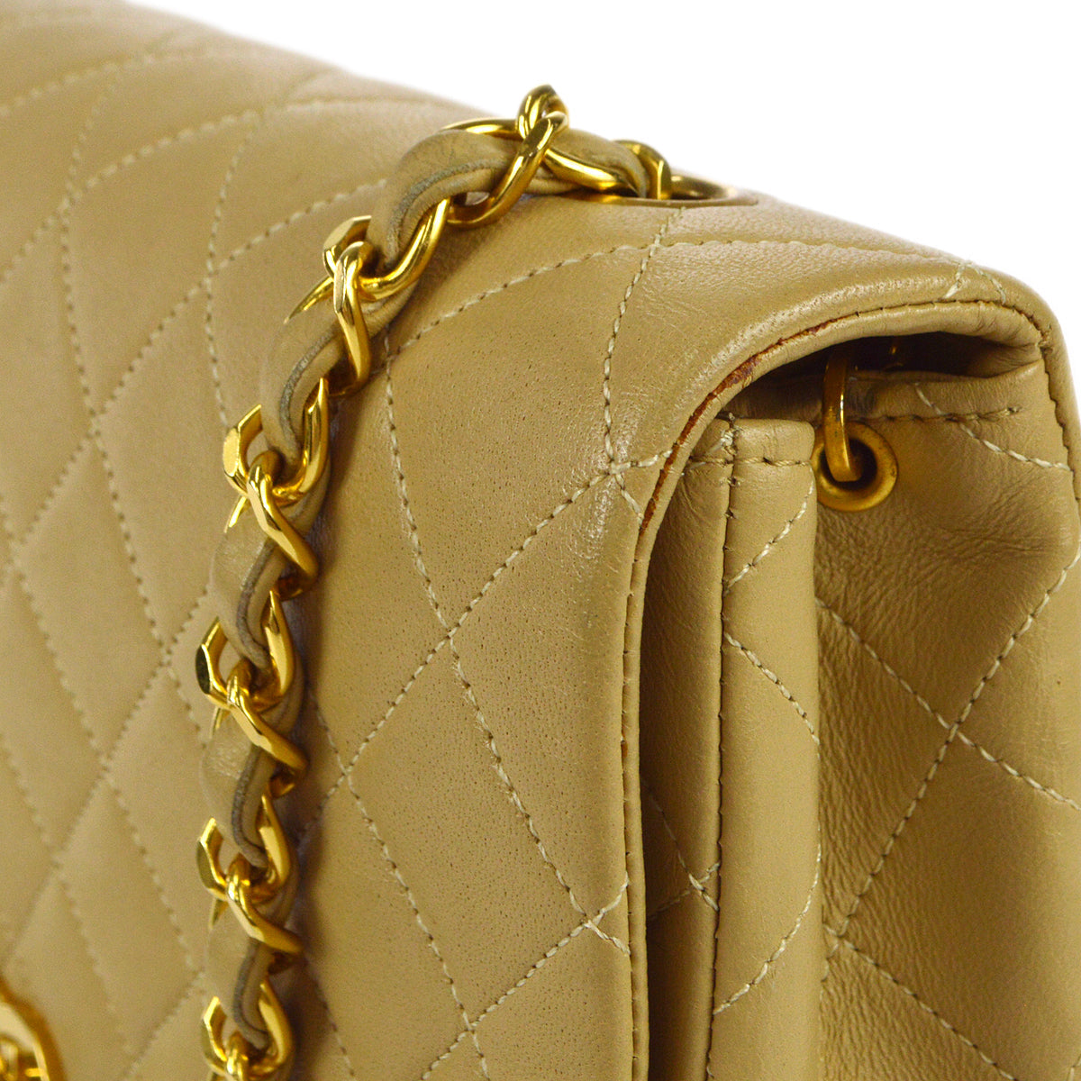 CHANEL Full Flap Chain Shoulder Bag Beige Lambskin 78394