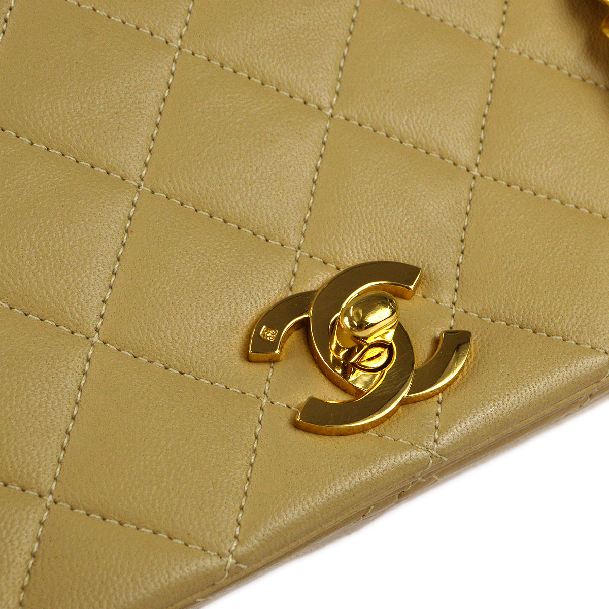 CHANEL Full Flap Chain Shoulder Bag Beige Lambskin 78394