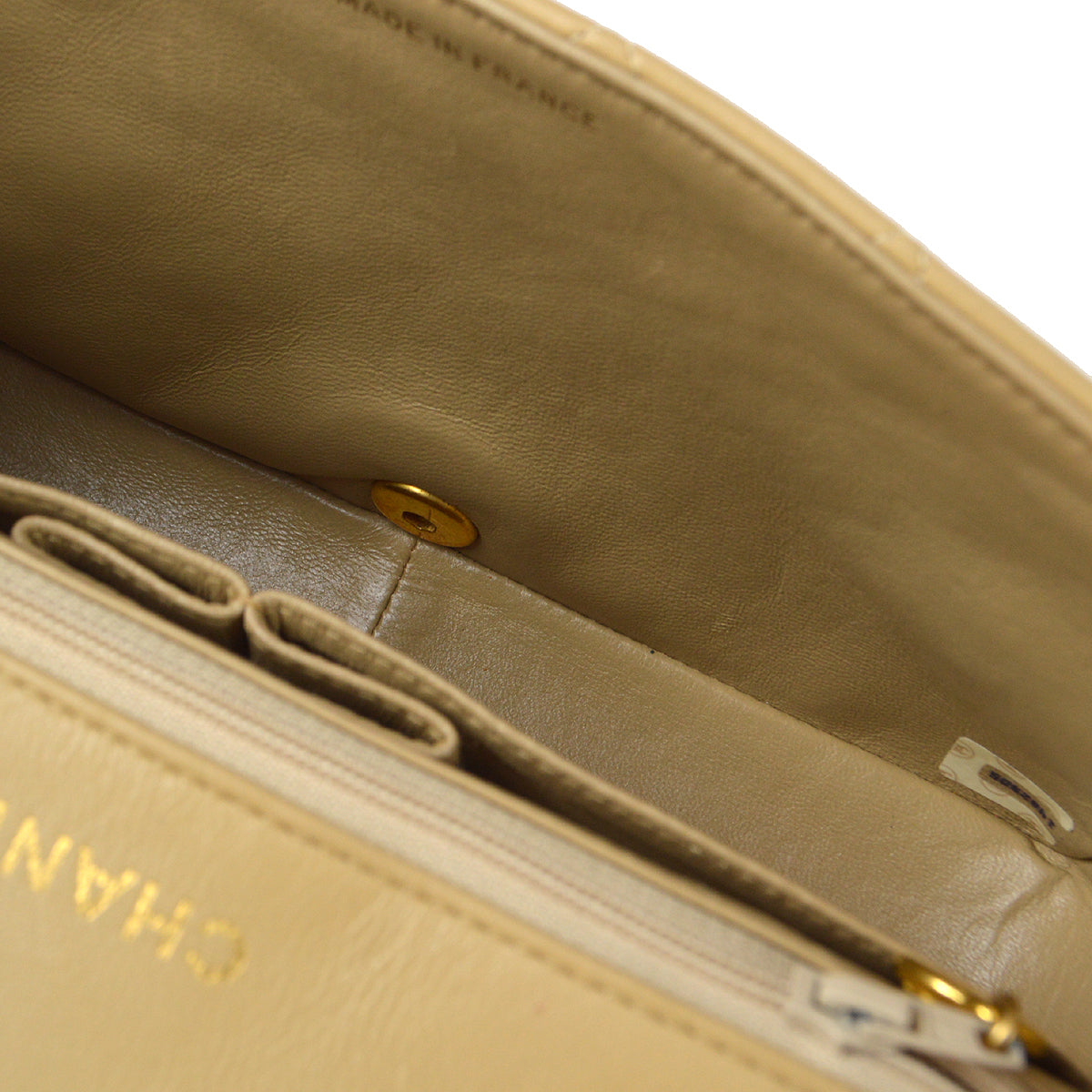 CHANEL Full Flap Chain Shoulder Bag Beige Lambskin 78394