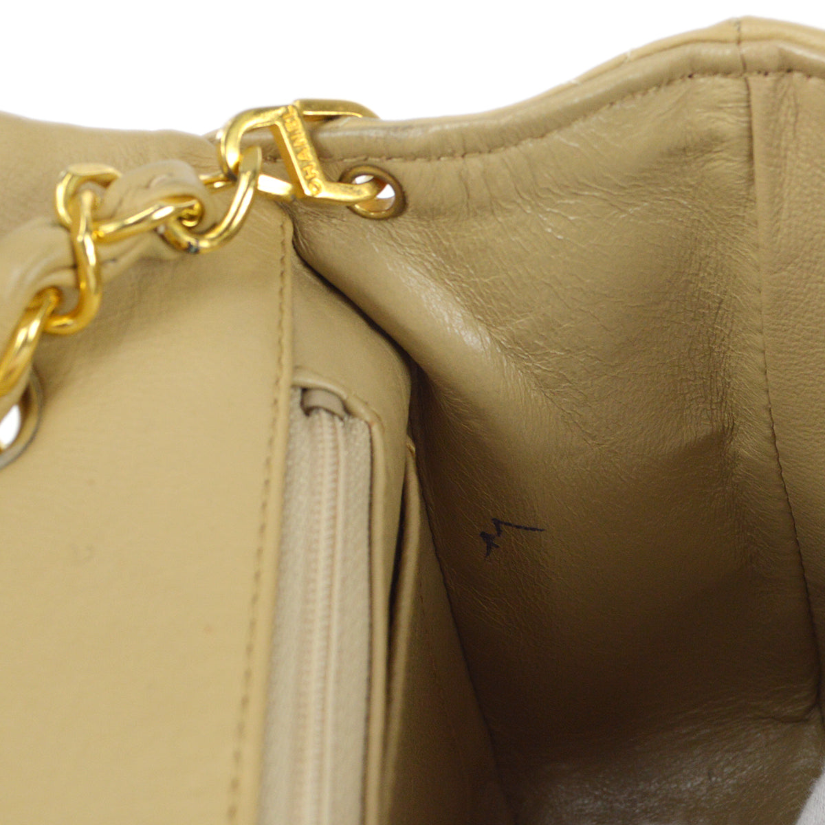 CHANEL Full Flap Chain Shoulder Bag Beige Lambskin 78394