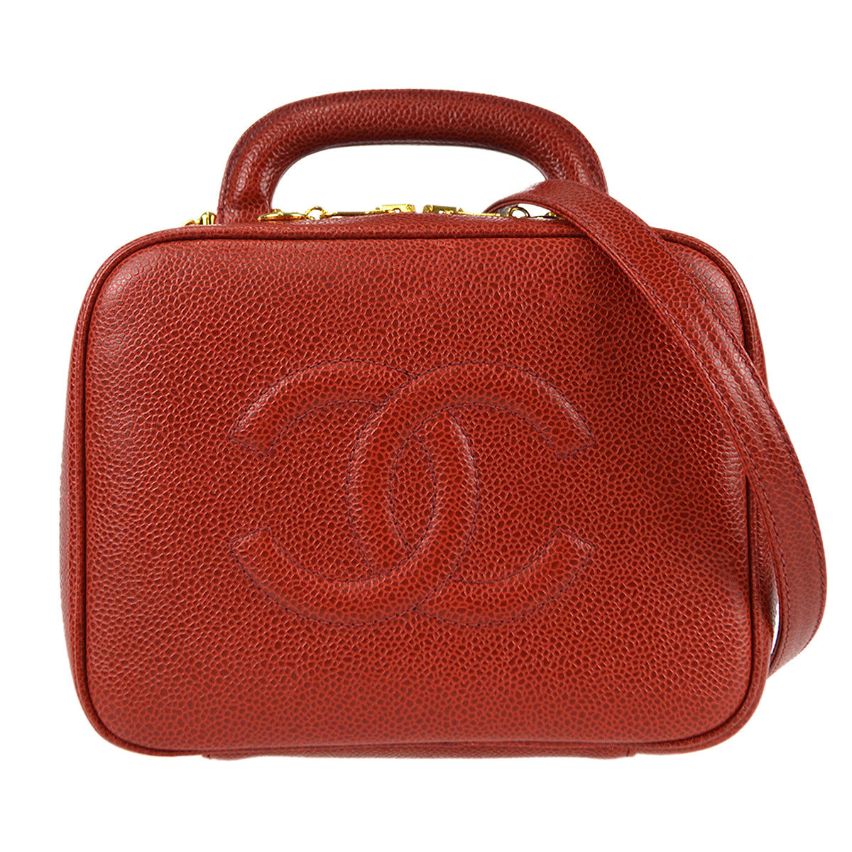 Luxury Chanel 2way Vanity Shoulder Handbag Red Caviar 78510