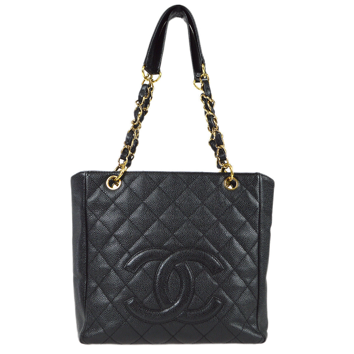 Luxury Chanel Petite Shopping Tote PST Chain Tote Handbag Black Caviar 78557