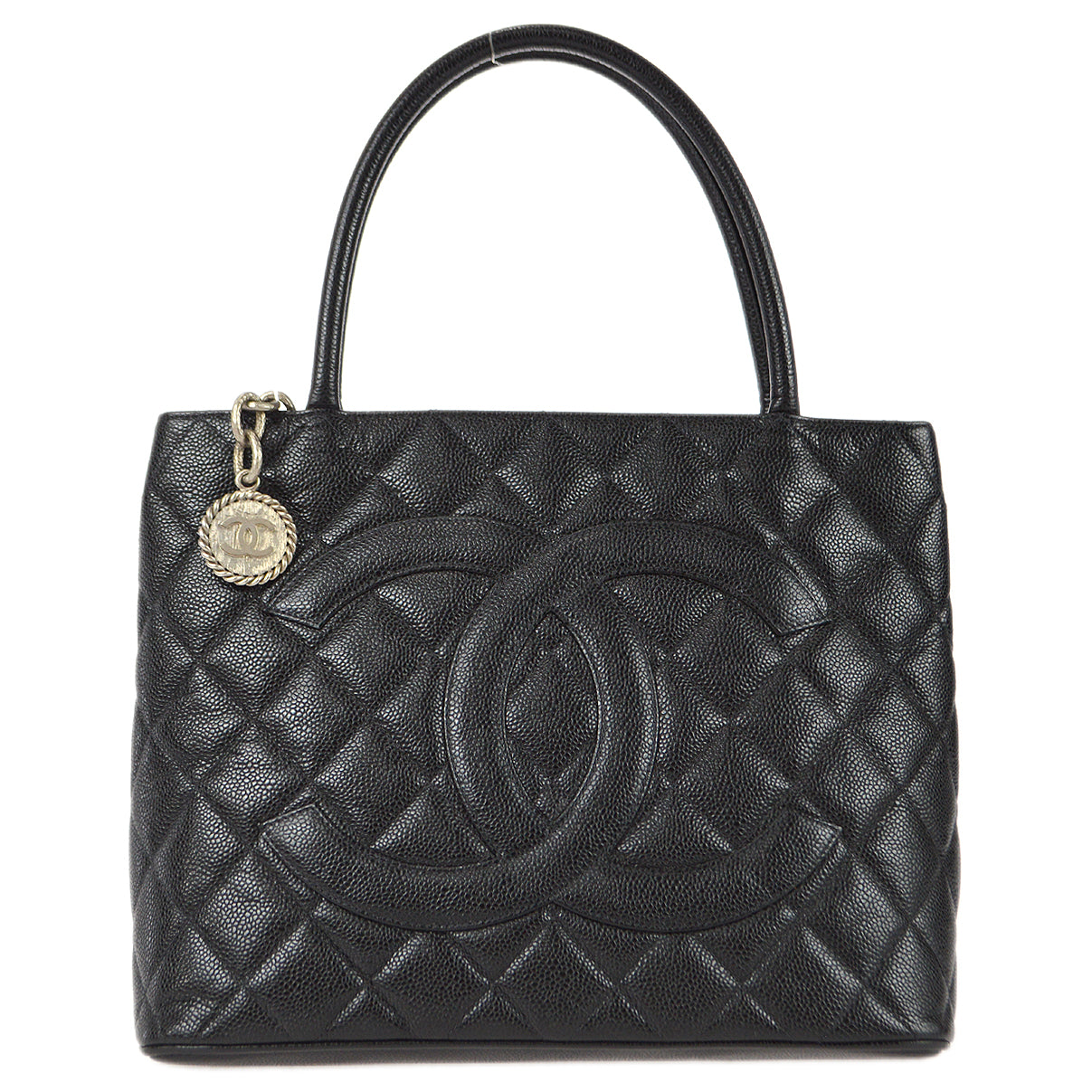 Luxury Chanel Medallion Quilted Tote Handbag Black Caviar 78590