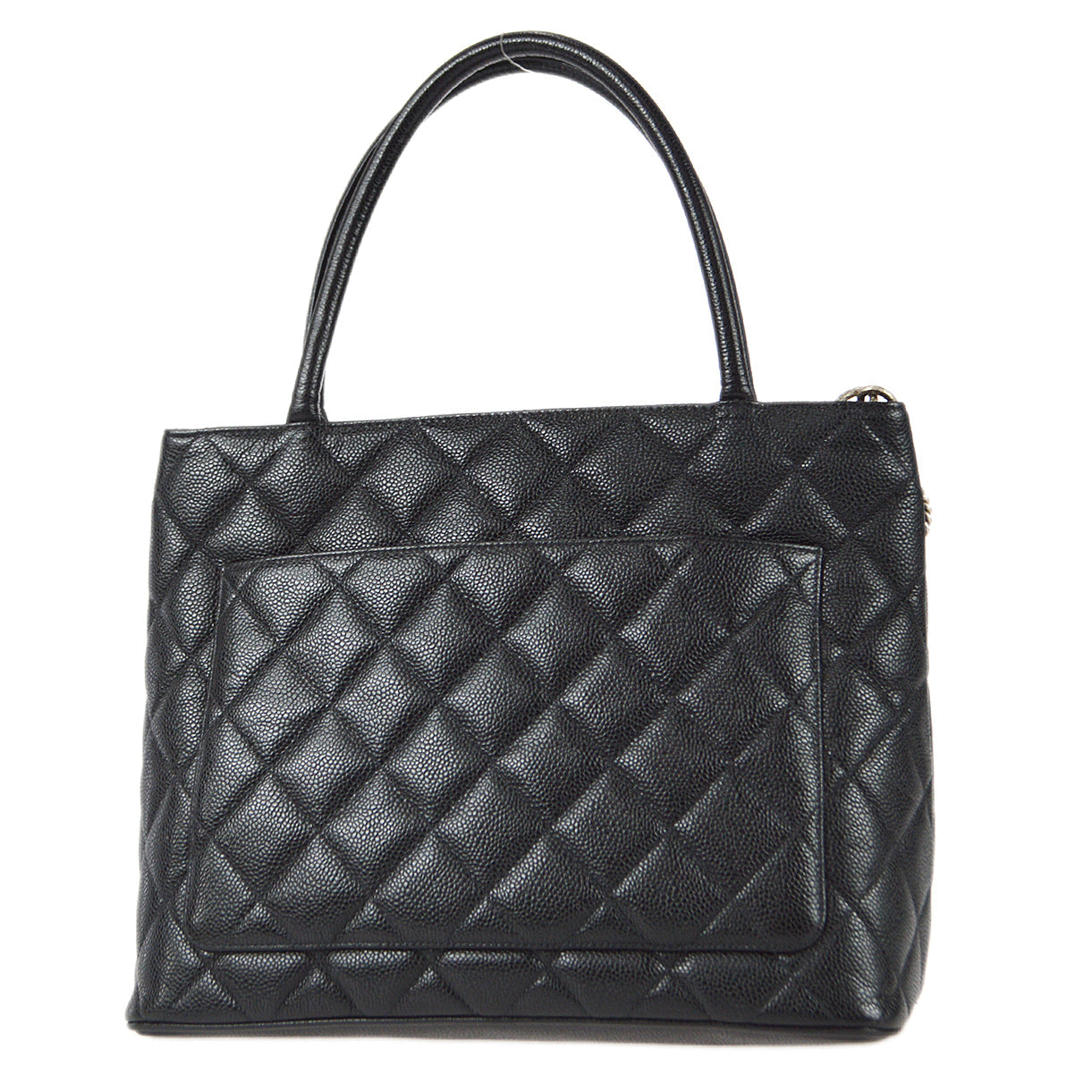 Luxury Chanel Medallion Quilted Tote Handbag Black Caviar 78590