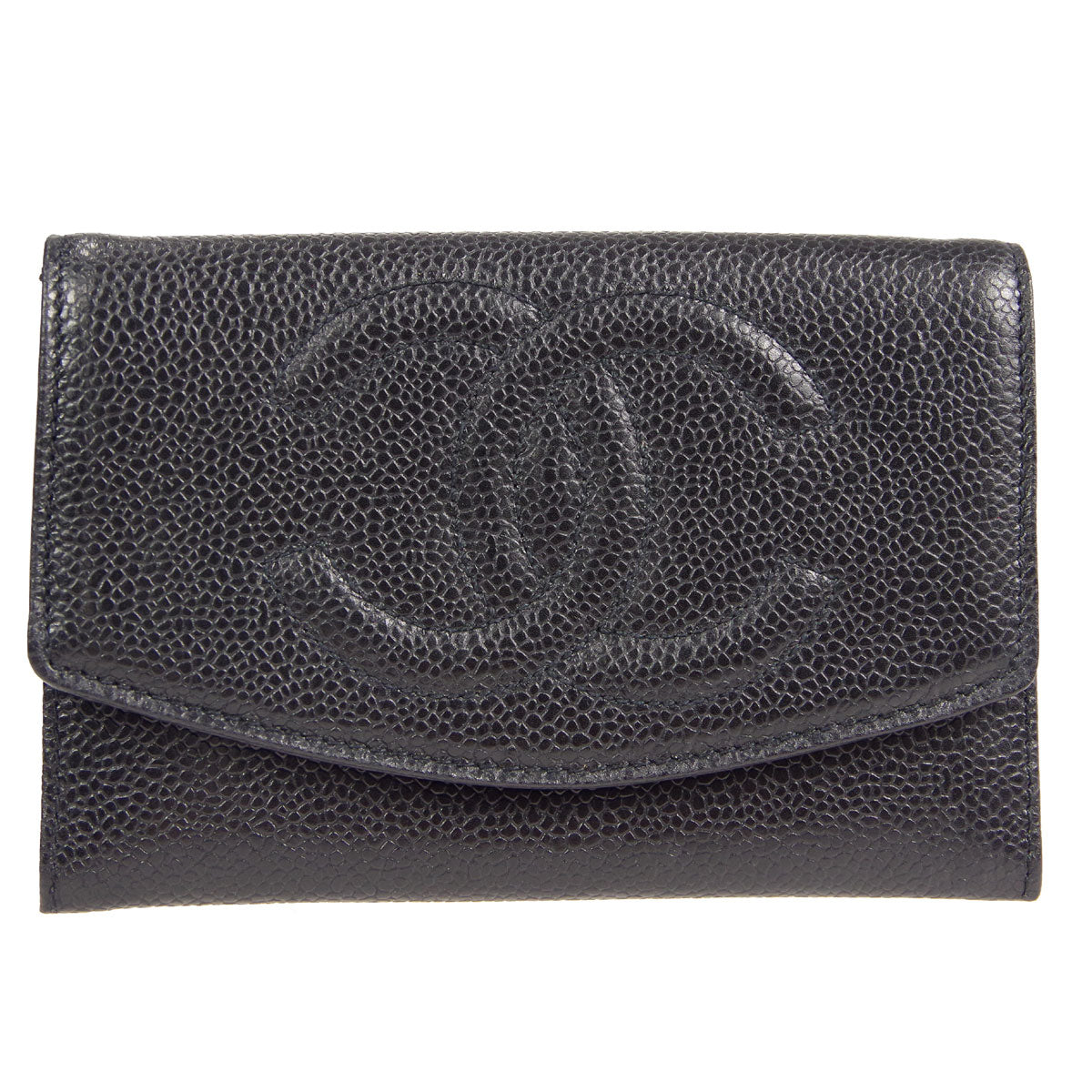 Luxury Chanel * Bifold Wallet Black Caviar 89723