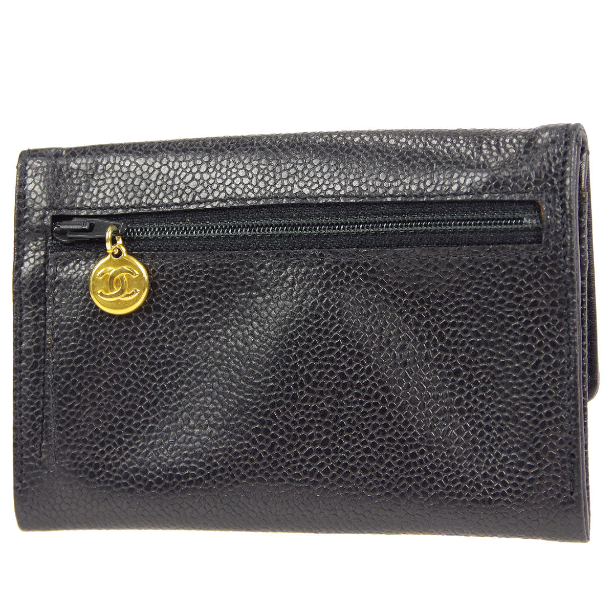 Luxury Chanel * Bifold Wallet Black Caviar 89723