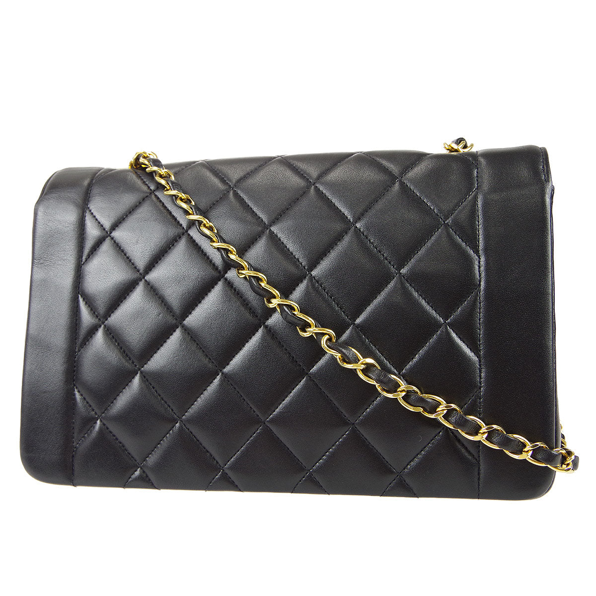 Luxury Chanel Medium Diana Chain Shoulder Bag Black Lambskin 97730