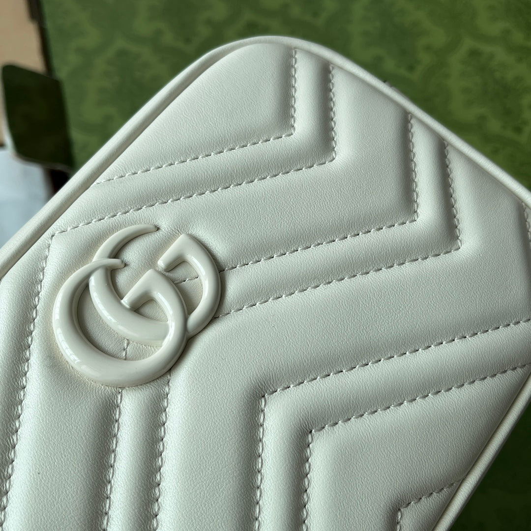 Luxury Gucci gg marmont mini 18cm zip top all white calfskin