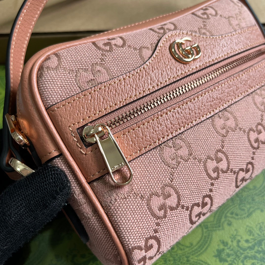 Luxury Gucci OPHIDIA GG MINI 17 BAG IN LIGHT PINK CANVAS AND CALFKSKIN