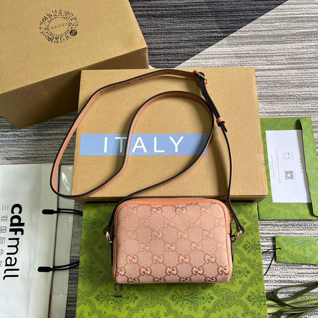 Luxury Gucci OPHIDIA GG MINI 17 BAG IN LIGHT PINK CANVAS AND CALFKSKIN