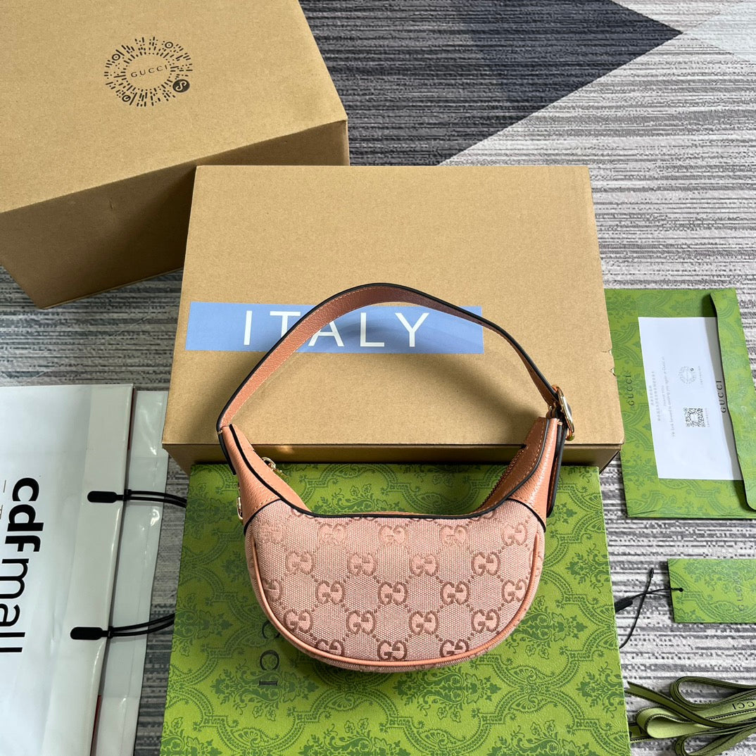 Luxury Gucci OPHIDIA GG MINI 20 BAG IN LIGHT PINK CANVAS AND CALFSKIN