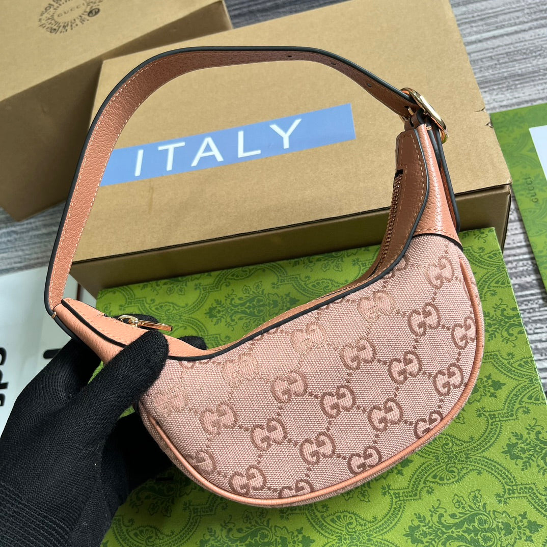 Luxury Gucci OPHIDIA GG MINI 20 BAG IN LIGHT PINK CANVAS AND CALFSKIN