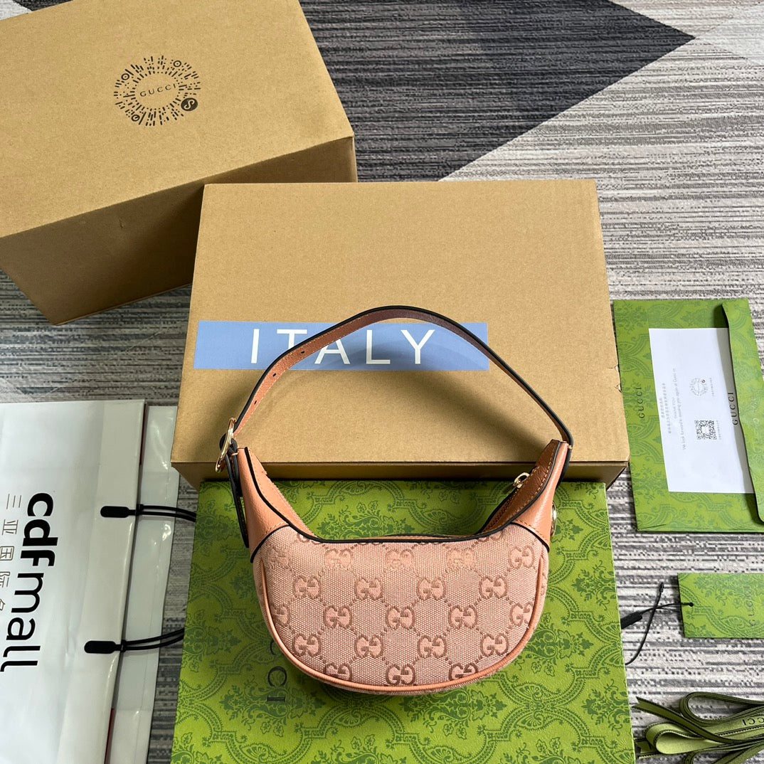 Luxury Gucci OPHIDIA GG MINI 20 BAG IN LIGHT PINK CANVAS AND CALFSKIN