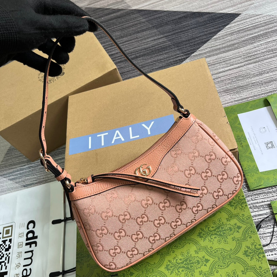 Luxury Gucci OPHIDIA GG SMALL 25 HANDBAG IN LIGHT PINK CANVAS AND CALFSKIN