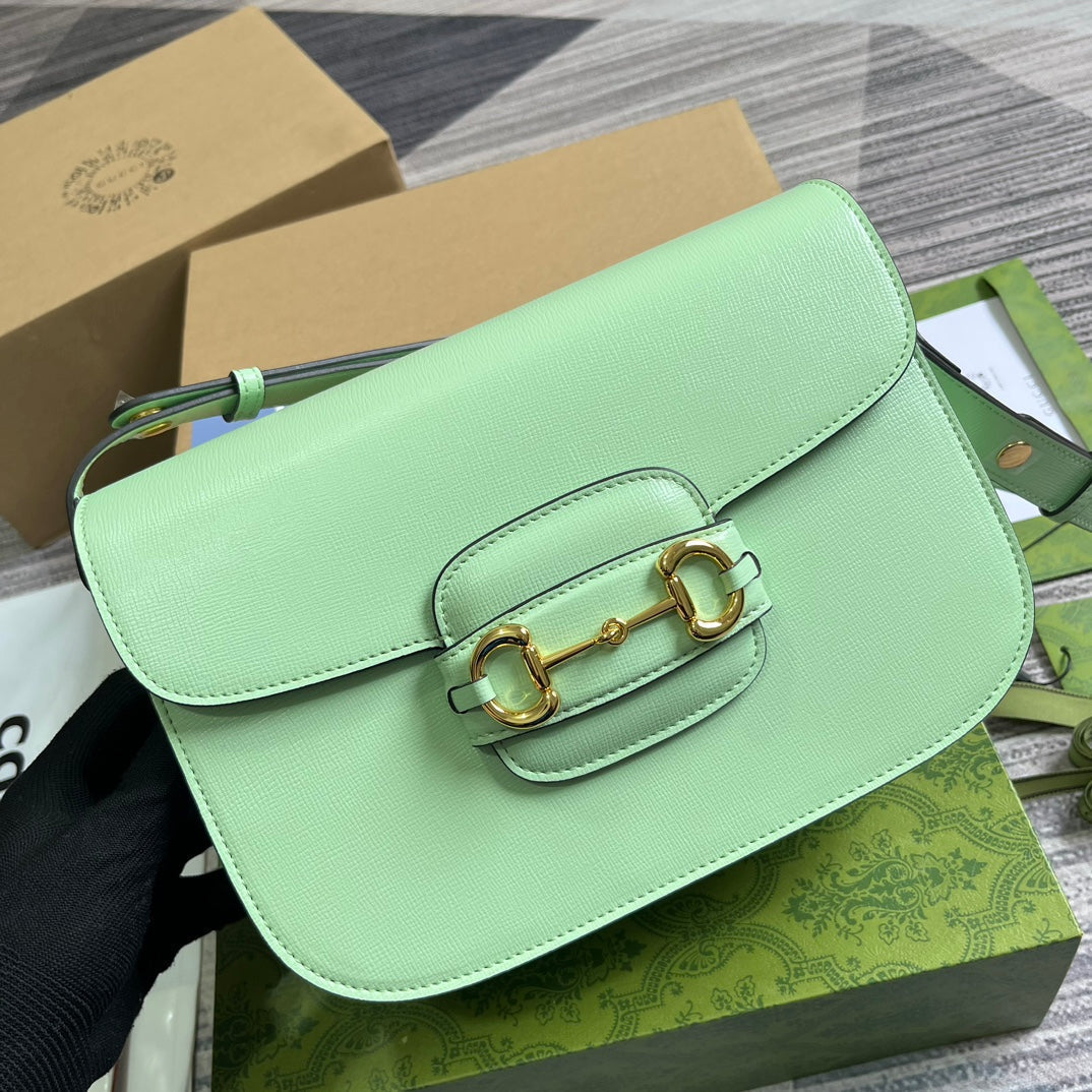 Luxury Gucci GG HORSEBIT 1955 MINI BAG 25 IN LIGHT GREEN CALFSKIN