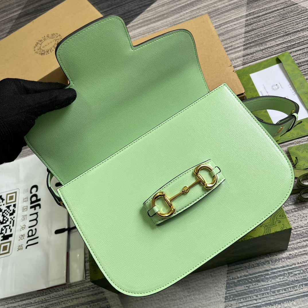 Luxury Gucci GG HORSEBIT 1955 MINI BAG 25 IN LIGHT GREEN CALFSKIN