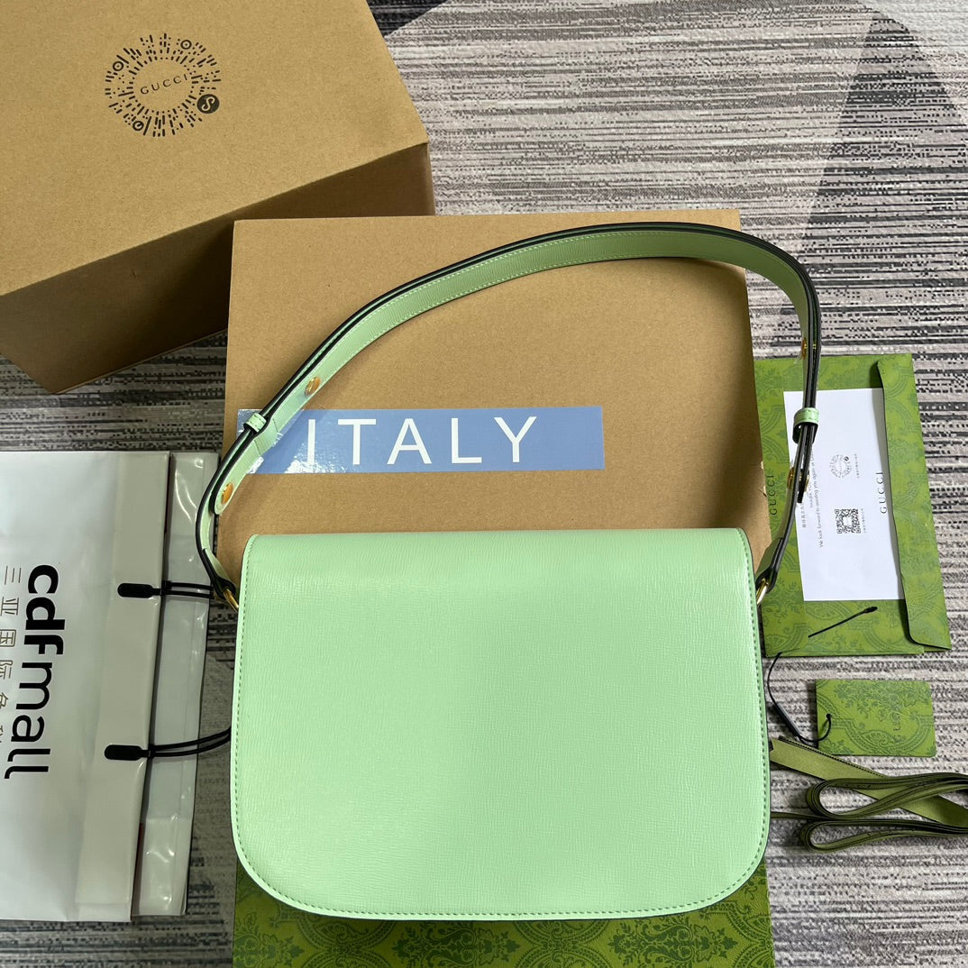 Luxury Gucci GG HORSEBIT 1955 MINI BAG 25 IN LIGHT GREEN CALFSKIN