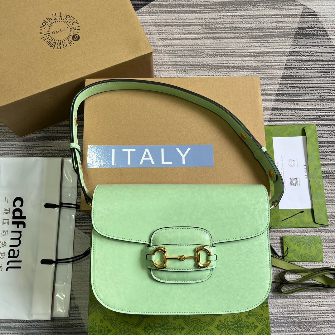 Luxury Gucci GG HORSEBIT 1955 MINI BAG 25 IN LIGHT GREEN CALFSKIN