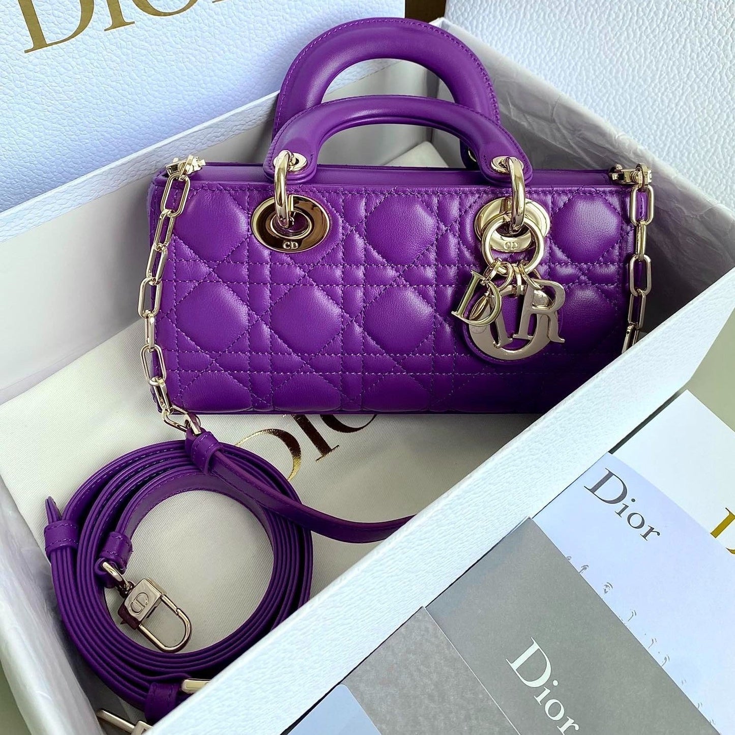 Luxury DiorD-JOY BAG 22 IN VIOLET PURPLE LAMBSKIN