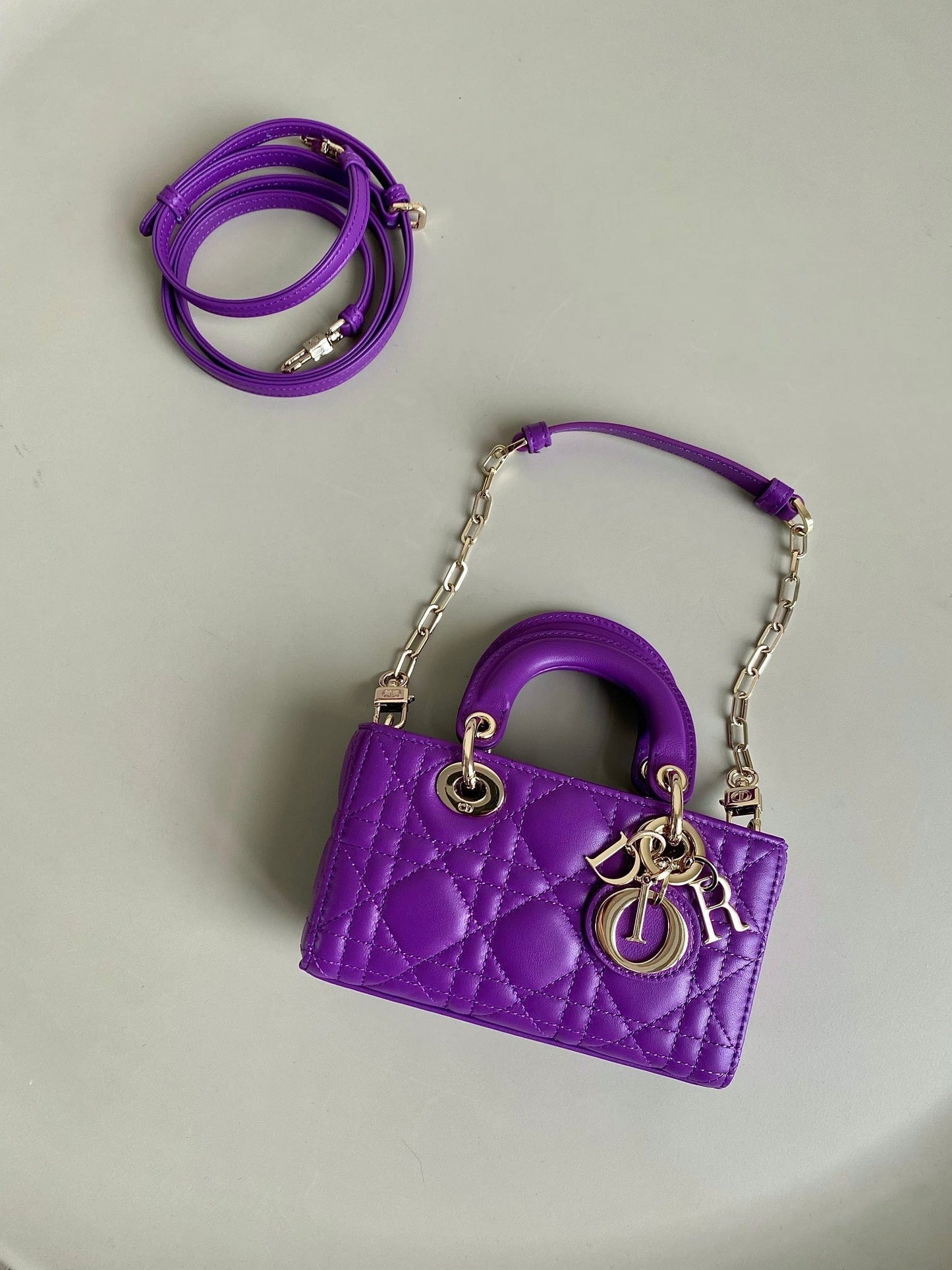 Luxury DiorMINI D-JOY BAG 17 IN VIOLET PURPLE LAMBSKIN