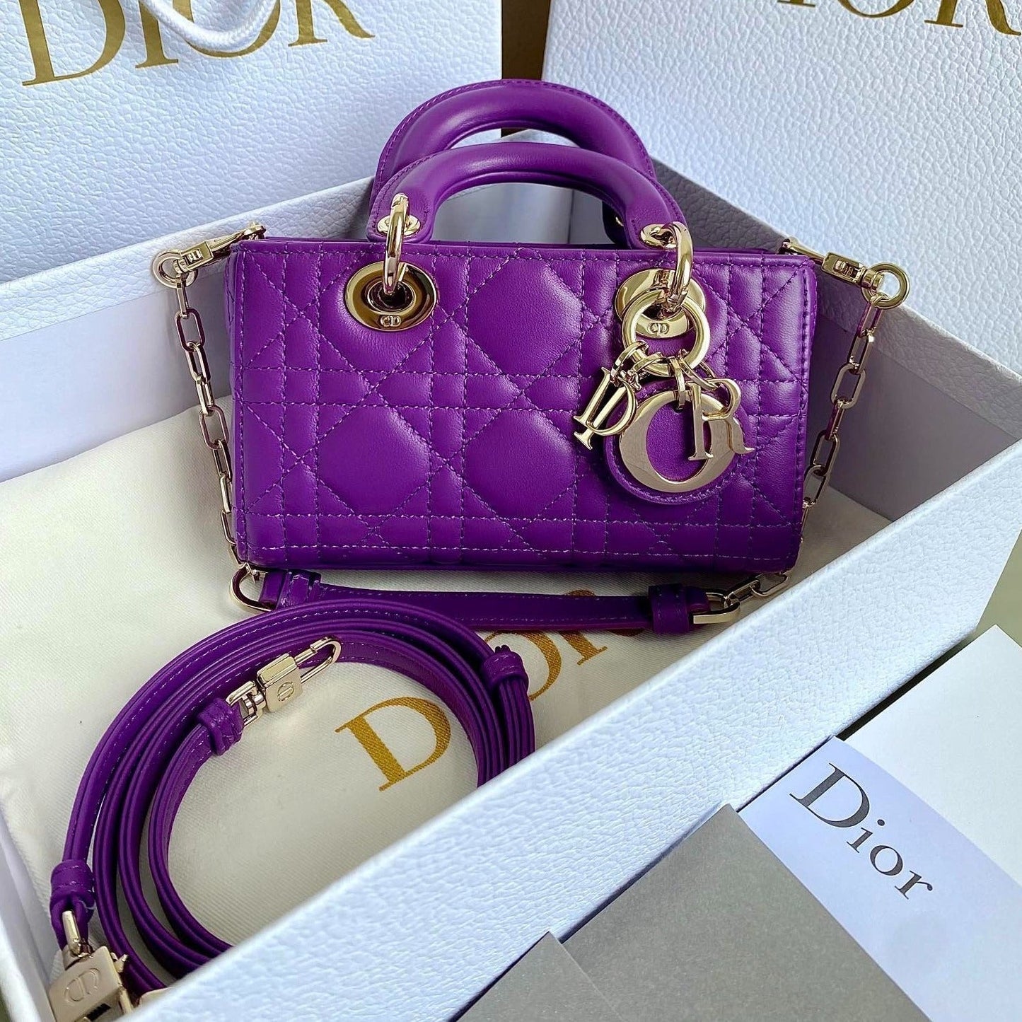 Luxury DiorMINI D-JOY BAG 17 IN VIOLET PURPLE LAMBSKIN