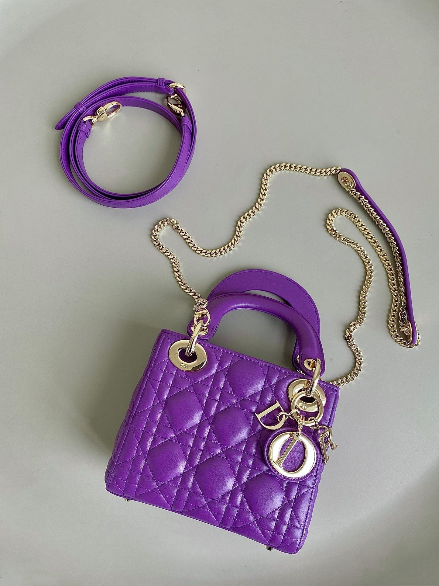 Luxury DiorLADY 17 IN VIOLET PURPLE LAMBSKIN WITH CANNAGE PATTERN