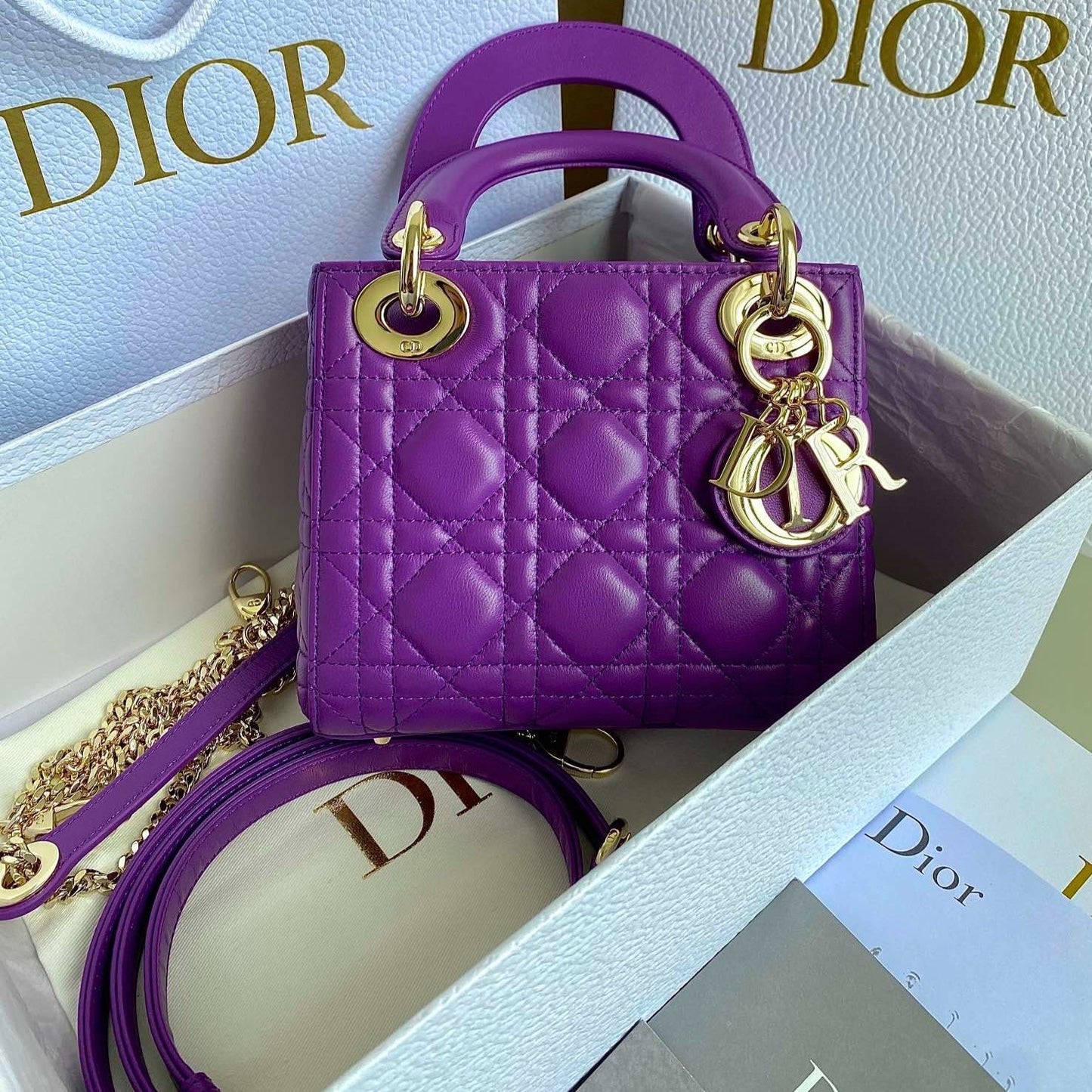 Luxury DiorLADY 17 IN VIOLET PURPLE LAMBSKIN WITH CANNAGE PATTERN