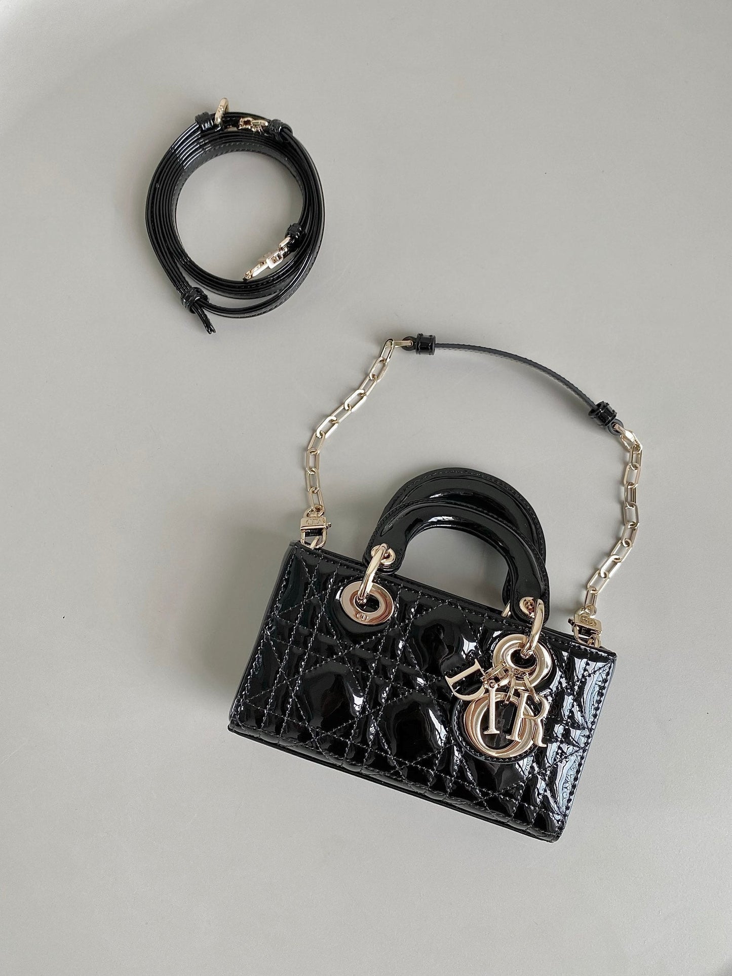 Luxury DiorMINI D-JOY BAG 17 IN BLACK LAMBSKIN
