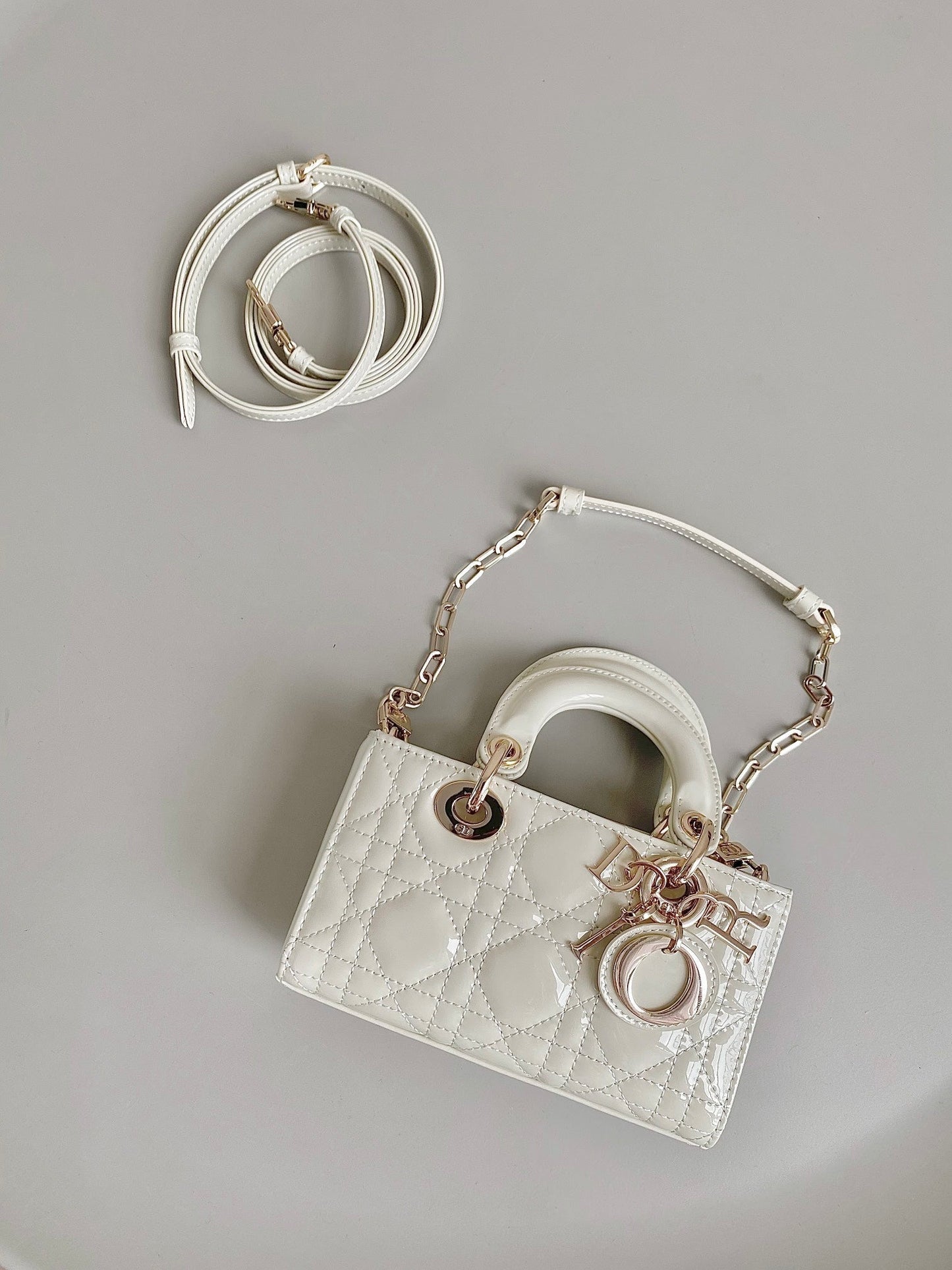 Luxury DiorMINI D-JOY BAG 17 IN WHITE LAMBSKIN
