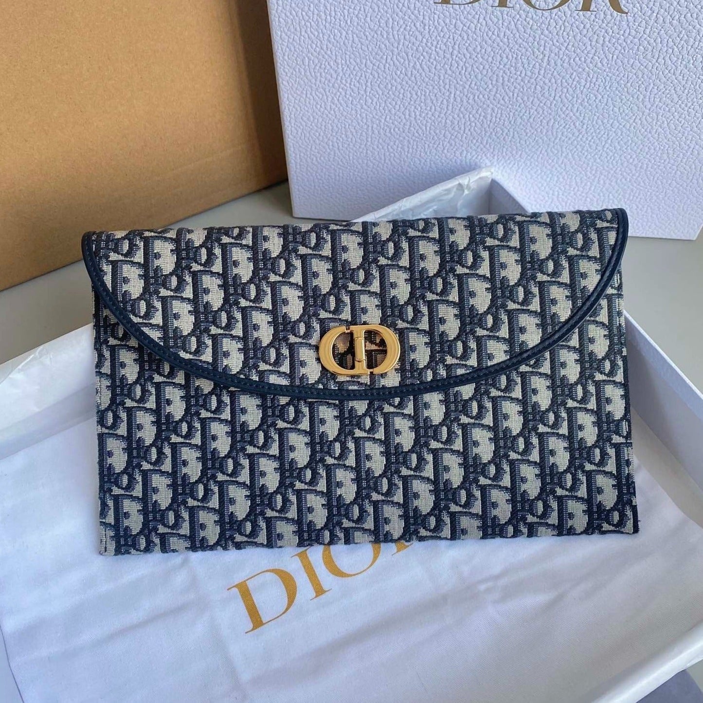 Luxury Dior30 CLUTCH BAG IN BLUE OBLIQUE JACQUARD
