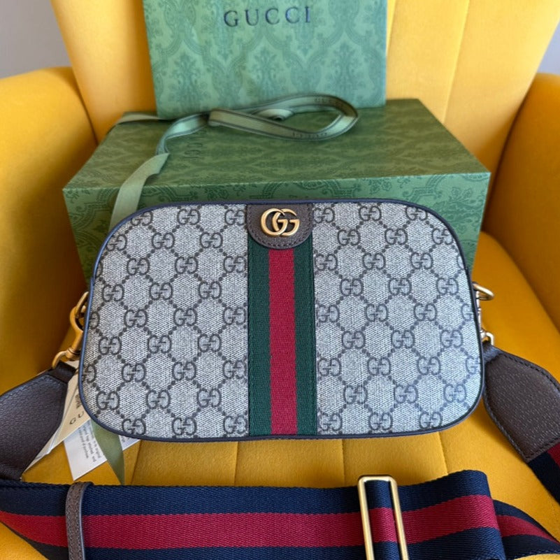 Luxury Gucci GG OPHIDIA SMALL 24 IN BEIGE CANVAS AND BROWN CALFSKIN