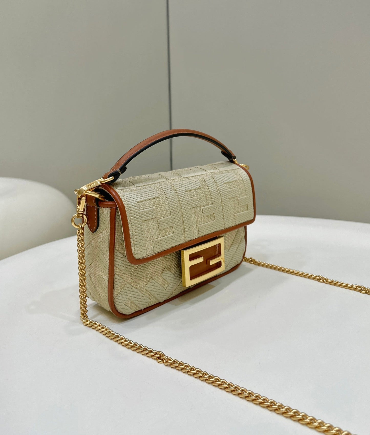Luxury FendiLuxury Fendi19 BAGUETTE BAG IN FLAX YELLOW CANVAS WITH GOLD HARDWARE