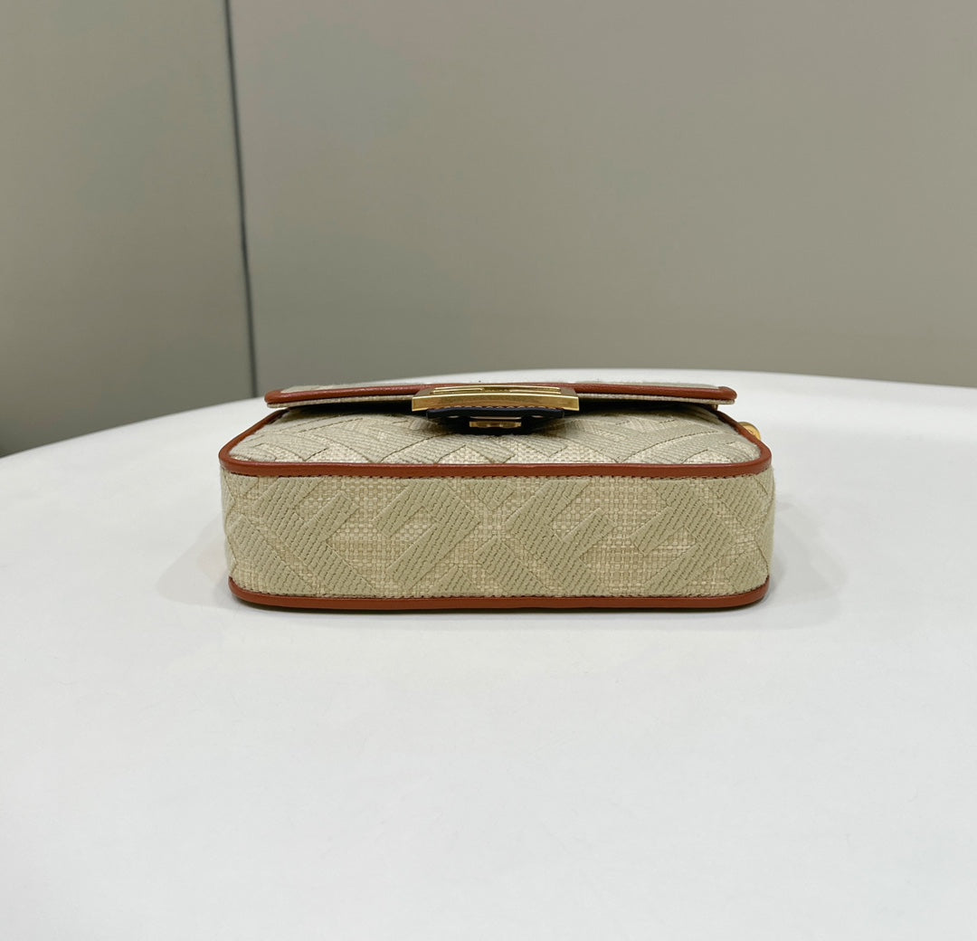 Luxury FendiLuxury Fendi19 BAGUETTE BAG IN FLAX YELLOW CANVAS WITH GOLD HARDWARE