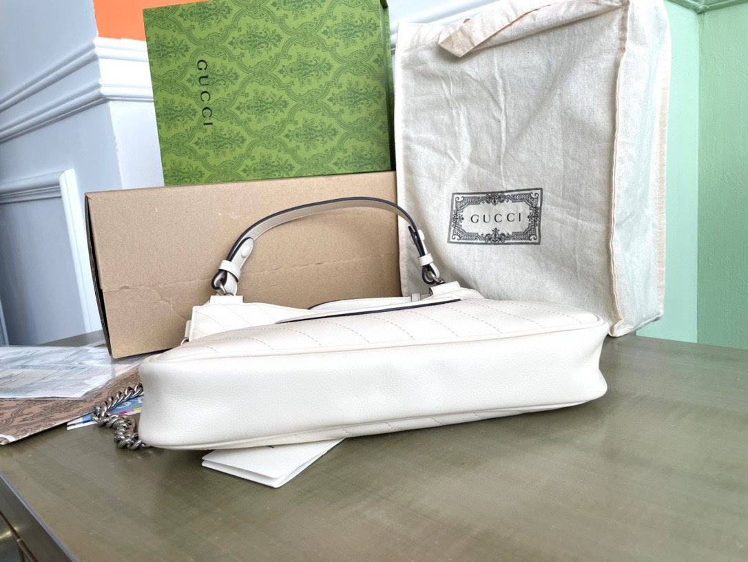 Luxury Gucci BLONDIE TOTE BAG 30 IN WHITE CALFSKIN SIVLER HARDWARE