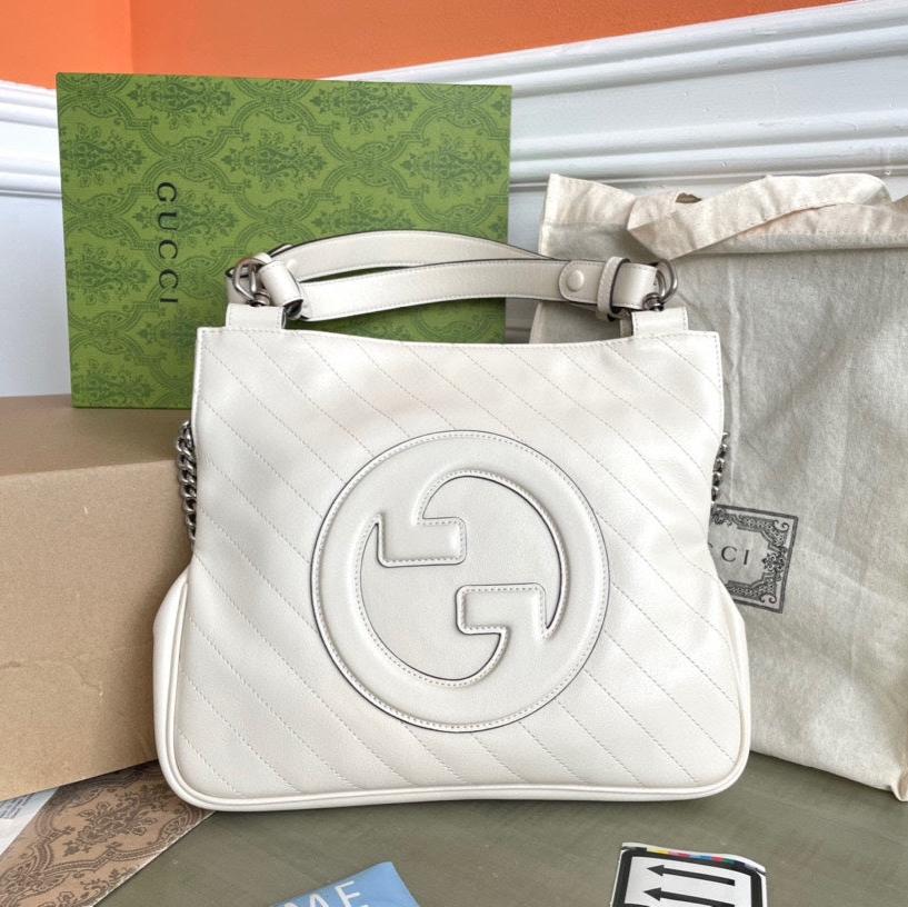 Luxury Gucci BLONDIE TOTE BAG 30 IN WHITE CALFSKIN SIVLER HARDWARE