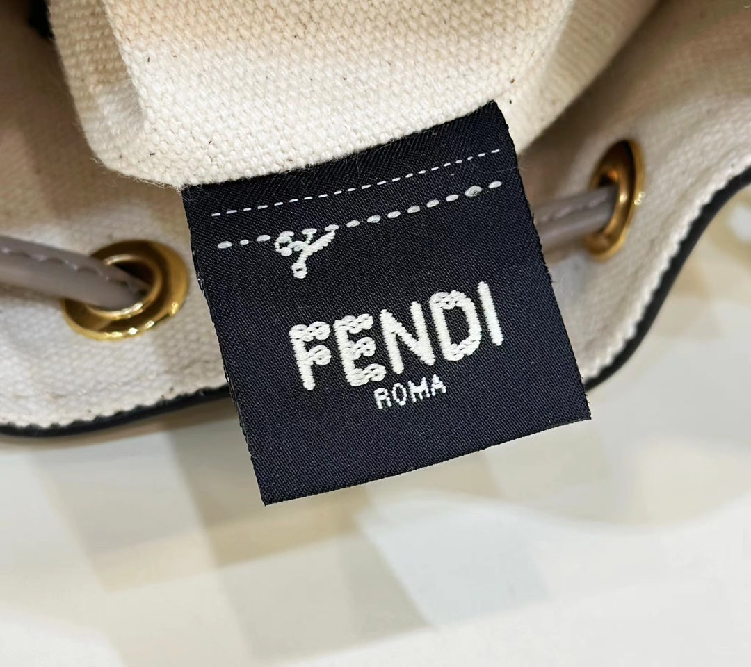 Luxury Fendiff mon tresor bucket bag 18cm grey leather ff motif